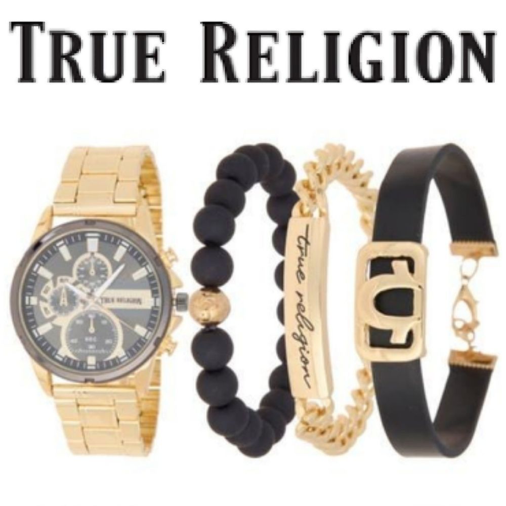 True Religion 4-Pc Round Chronograph Watch & Bracelet Set